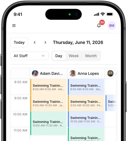 Visitfy swim lesson calendar on mobile