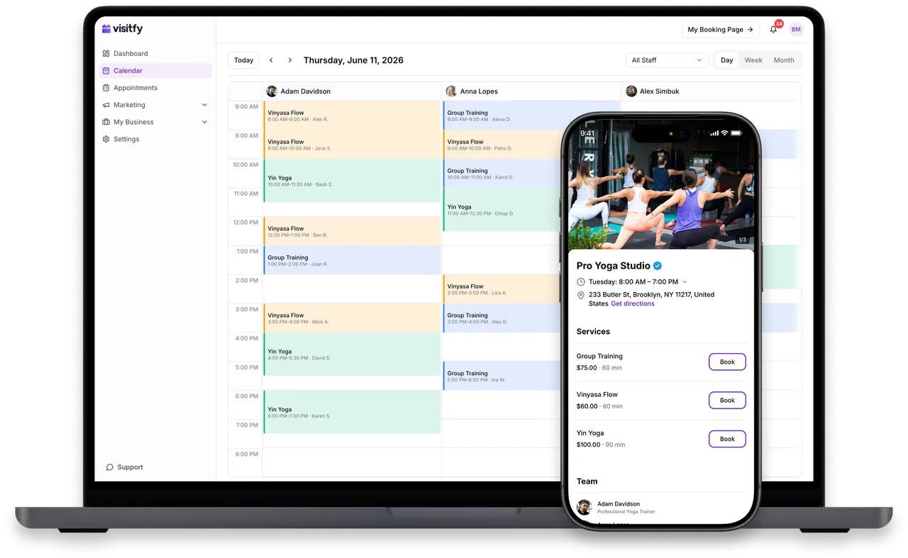 Visitfy yoga booking dashboard preview