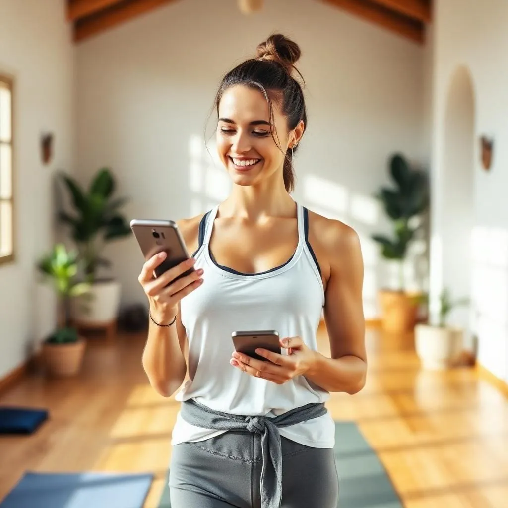 Yoga instructor checking bookings on her phone