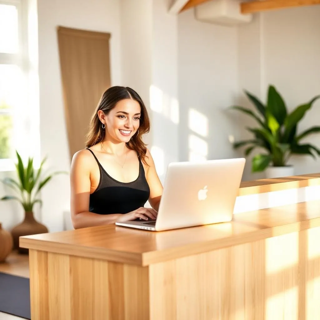 Yoga studio manager at the reception desk